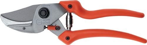 Original LÖWE Amboss-Gartenschere mit orangefarbenen Griffen und Stahlklinge.