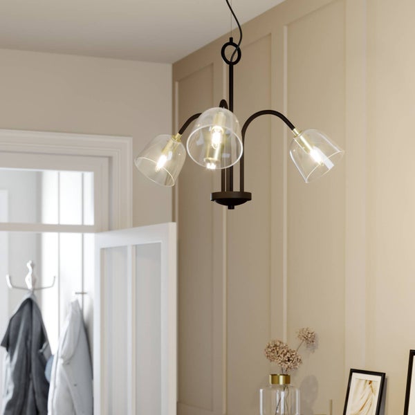 Lucande Pendelleuchte Anjita (Retro, Vintage Antik) in Schwarz aus Glas (3 flammig E14) - Design-Hängeleuchte Esstischlampe Hängelampe Hängeleuchte Wohnzimmerleuchte