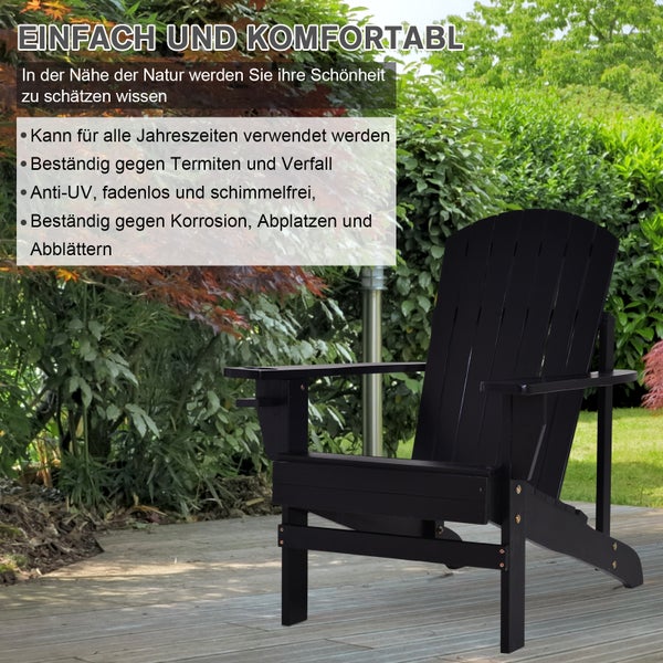 Outsunny Adirondack-Gartenstuhl mit Becherhalter Gartenliege Balkonstuhl Massivholz Schwarz 72,5 x 97 x 93 cm