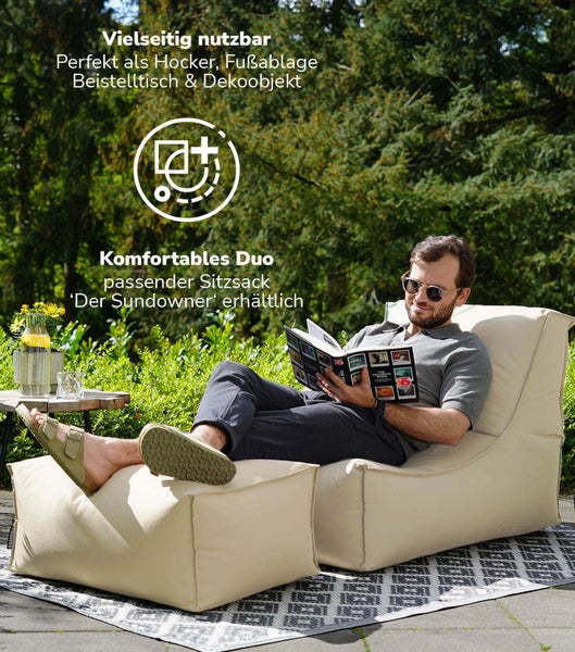 mokebo Outdoor Pouf o. Hocker in Beige 'Der Ruhestifter', Fußhocker mit EPS-Perlen Füllung