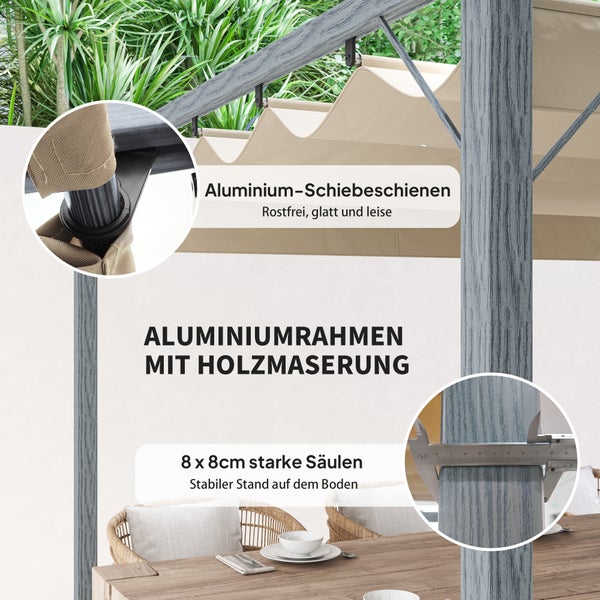 Outsunny Pergola ca. 3x3m Garten Pavillon mit magnetischen Pad, Terrassendachung aus Aluminium, Gartenpavillon mit verstellbares Dach, Freistehend, UV Schutz 30+, für Terrasse und Garten, Grau
