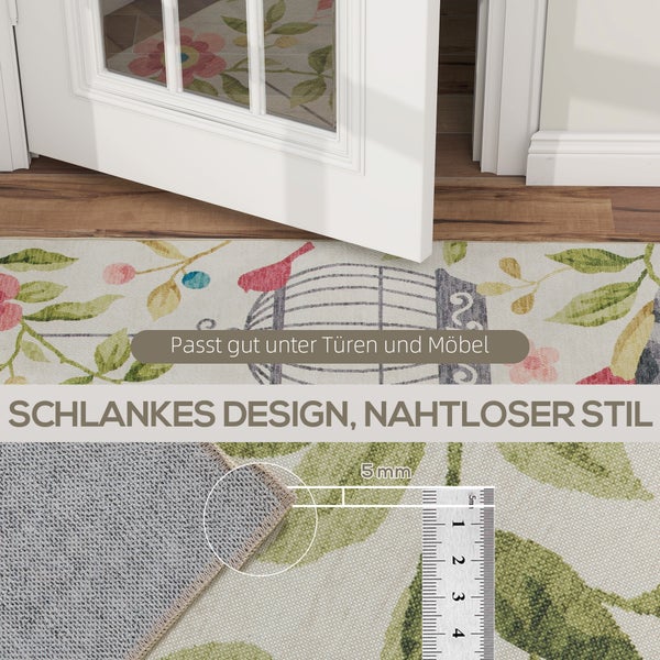 Flacher Teppich mit Blumenmuster und Vogelkäfigmotiv, circa 5 Millimeter hoch, passt unter Türen.
