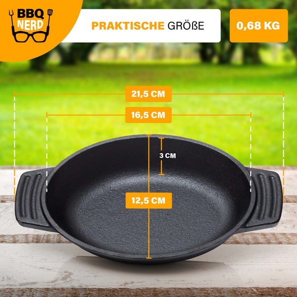 BBQ-Nerd Servierpfännchen aus Gusseisen im 6er Set |  Grillpfännchen - oval 22,5x13 cm - zum Braten Überbacken Grillen Anrichten Servieren | Gusspfännchen für einzelne Portionen