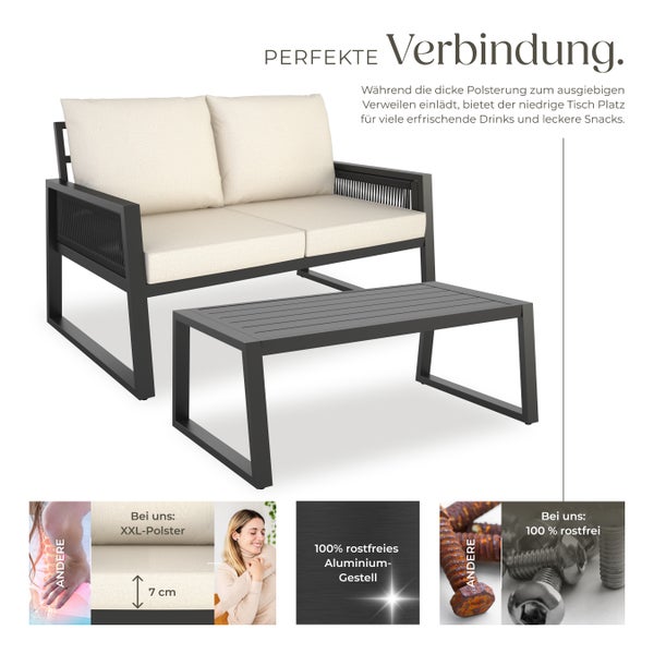 Gartenlounge-Set tectake Captive höhenverstellbare Füße im Rope-Design, mit Aluminiumgestell anthrazit