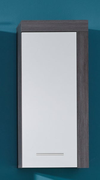 MiamiMaine Bad Hänge Stauraumelement 1 Tür rauchsilber, weiß. 36 X 23 X 79 cm