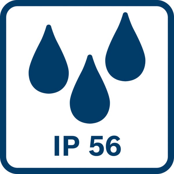IP56-Symbol: Schutz gegen Staub und starkes Strahlwasser