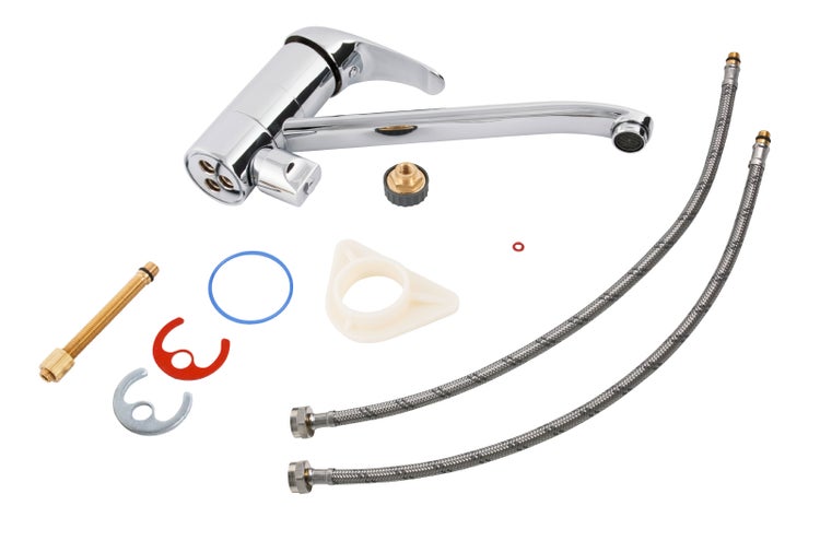 'aquaSu® Spültischarmatur mit Geräteanschluss Soul, Einhebelmischer mit Wasserspar-Kartusche, Wasserhahn für Spüle, Auslauf schwenkbar, Standard-Befestigung, Messingkern, chrom, 796026