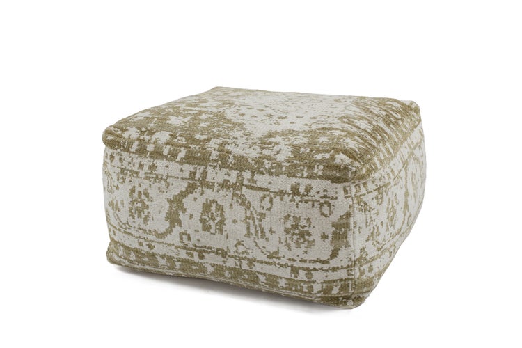 Pouf- Kissen-Set Hocker handgewebt Creme / Oliv 80 cm