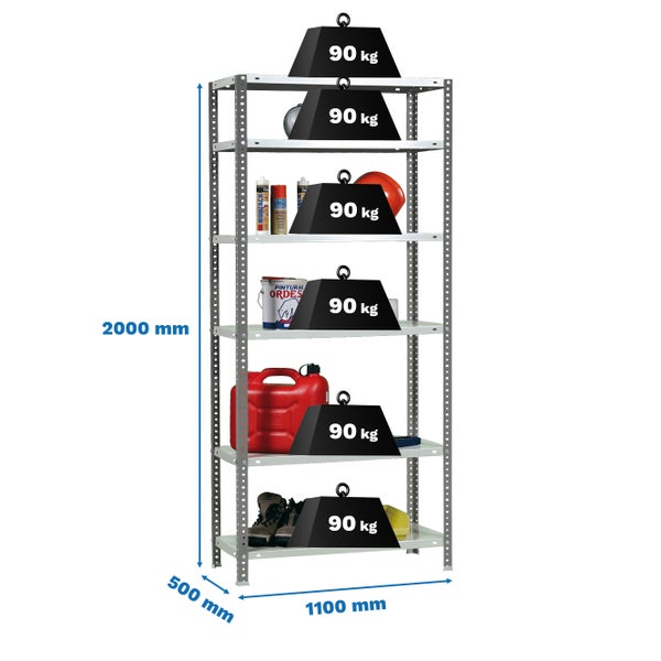 PROREGAL Schraubregal Panda Tall HxBxT 200 x 110 x 50 cm 6 Fachböden Fachlast 90 kg Anthrazit-Weiß