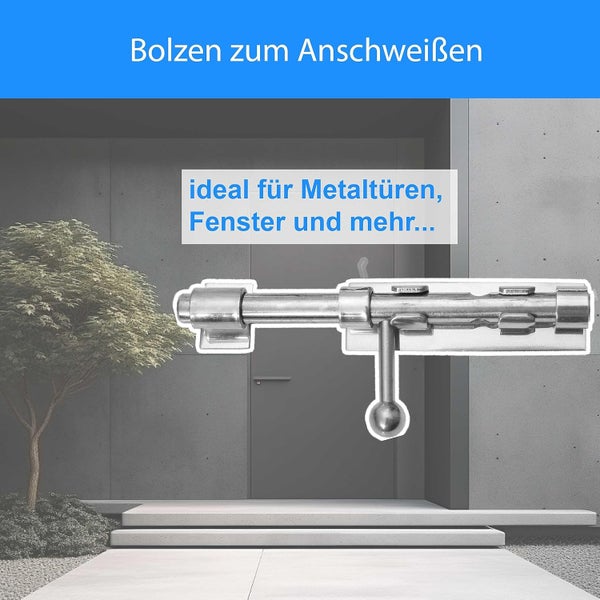 Metallriegel zum Anschweißen für Türen und Fenster vor einem modernen Hauseingang.