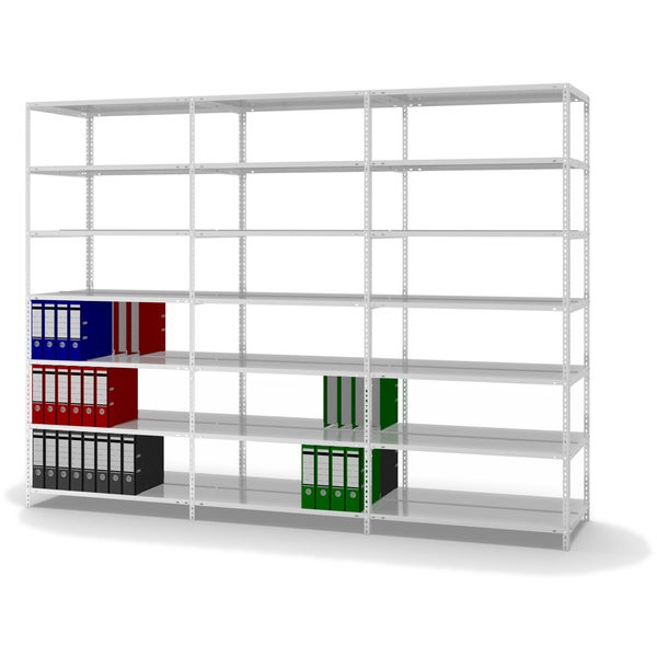 PROREGAL Aktenregal Schraubsystem Grundregal HxBxT 220 x 100 x 60 cm 7 Ebenen Fachlast 90 kg Mit Deckboden Beidseitig Nutzbar Lichtgrau