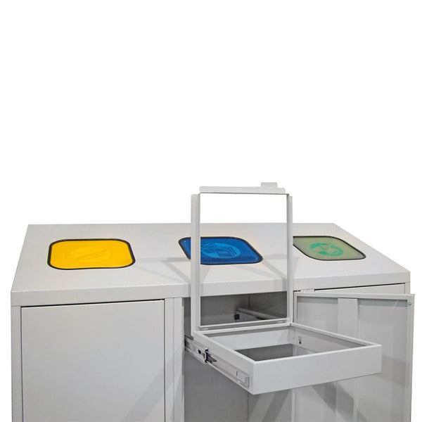 PROREGAL Recycling Abfallsammler mit Abfallsackhalterung Trio HxBxT 122 x 120 x 45 cm 3x 120 Liter Lichtgrau