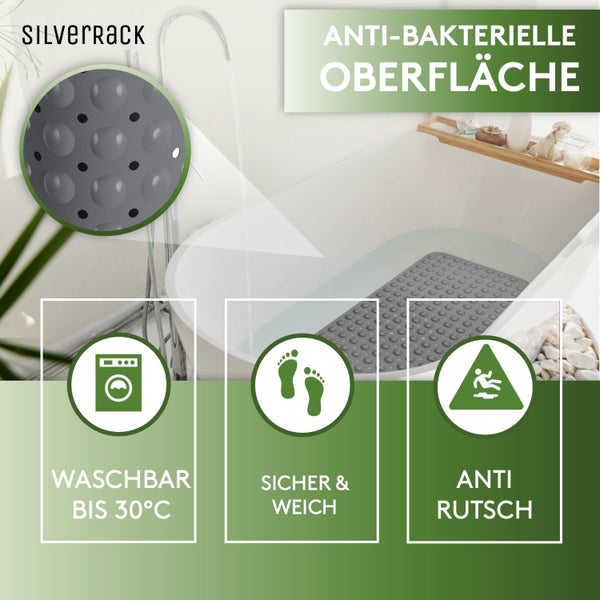 SilverRack Badewannenmatte 100x40 cm (Anthrazit) - Antirutschmatte Badewanne BPA frei für Kinder und Babys - Duschmatte schimmelresistent & maschinenwaschbar - Badematte rutschfest