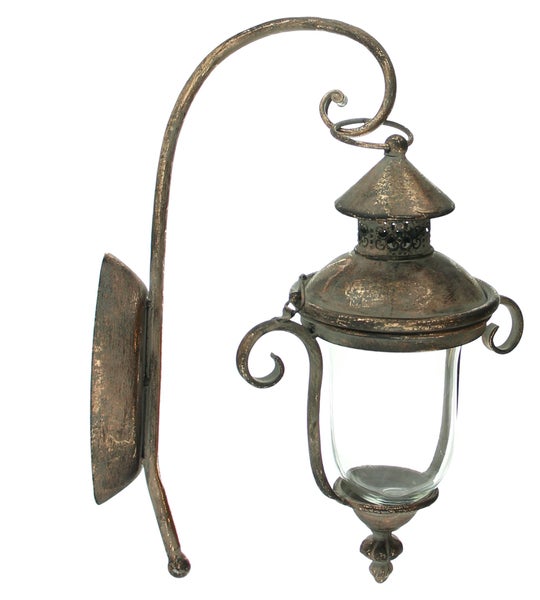 FRANK FLECHTWAREN | Wandlaterne Shabby-Grey, METALL, Laterne 20 x 13 x 30 cm, GH 35 cm, Glas Ø 10 x 13 cm, passend für Kerzen max. Ø 6 cm, ohne Kerze