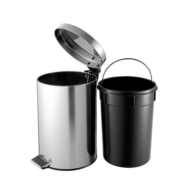PROREGAL Runder Tretabfallsammler Mit Herausnehmbaren Kunststoff Inneneimer 12 Liter HxBxT 40 x 29,5 x 25,5 cm Edelstahl