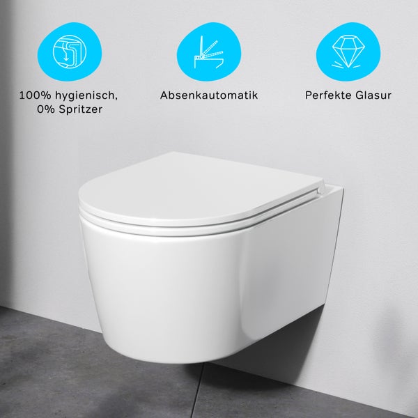 AM.PM Wand-WC  Tiefspüler ohne Spülrand weiß glänzend mit WC-Sitz CFA1700SC Func