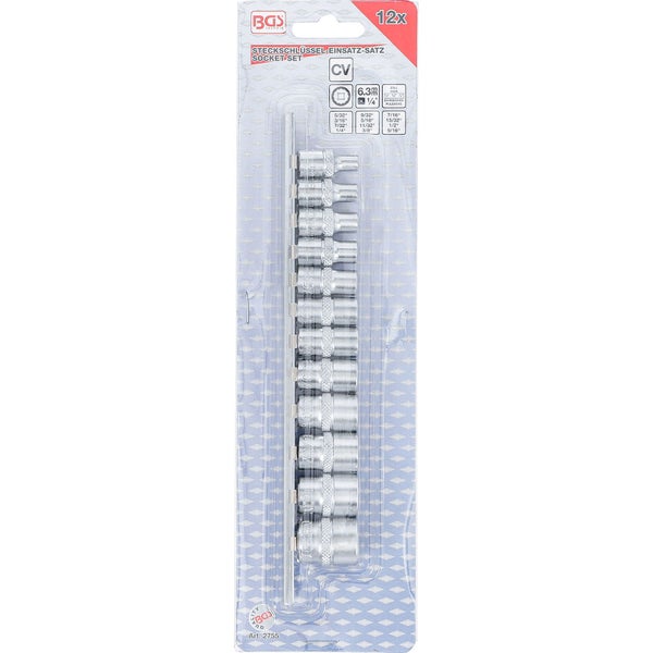 BGS Steckschlüssel-Einsatz-Satz Zwölfkant Antrieb Innenvierkant 6,3 mm (1/4) Zollgrößen 12tlg. - 2755