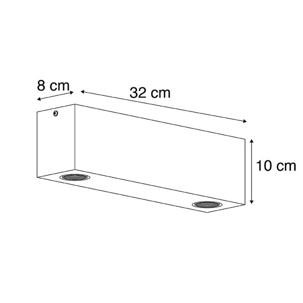 Zeichnung einer 32 Zentimeter langen, 8 Zentimeter breiten und 10 Zentimeter hohen Wandleuchte
