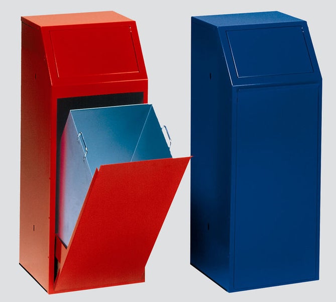 PROREGAL Robuster Wertstoffsammler Mit Einwurfklappe Selbstschließend 68 Liter HxBxT 100 x 40 x 40 cm Verzinkter Stahl Blau
