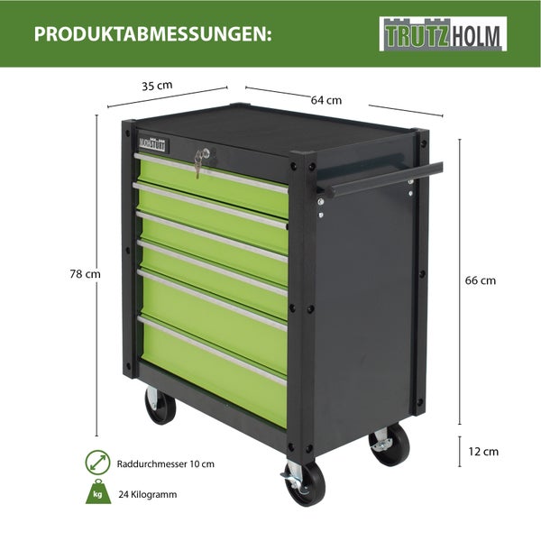 Werkzeugwagen Trutzi 78 x 64 cm 6 Schubladen Rollcontainer Werkstattwagen Werkzeugaufbewahrung grün