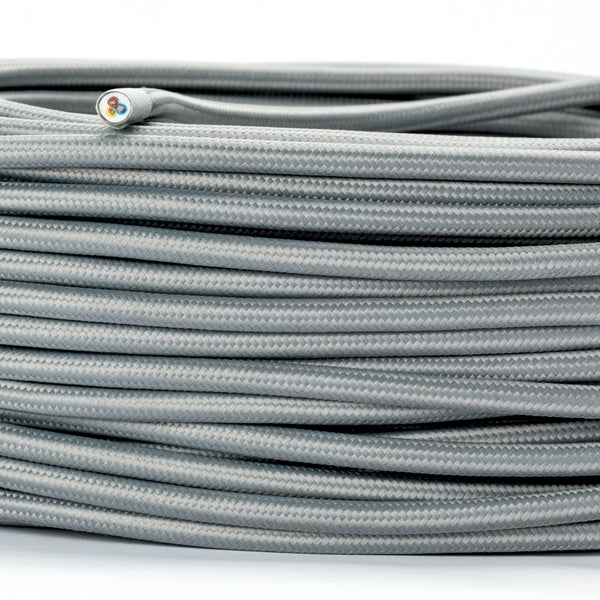 Textilkabel Grau, 3-adrig, (3x 0,75 mm²) - Stoffkabel mit Erdleiter, Meterware