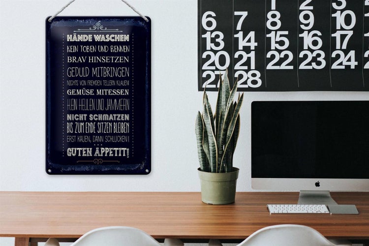 Blechschild Spruch Hände waschen kein toben 20x30cm
