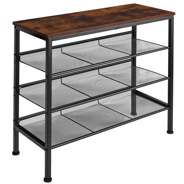 Schuhregal tectake Wolverhampton 75,5 x 30,5 x 69,5 cm Industrial Style Industrial Holz dunkel, rustikal