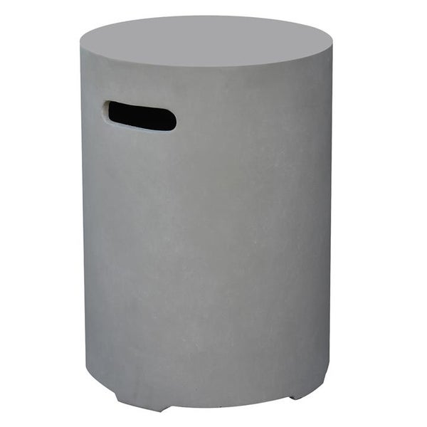 Zylindrischer Hocker aus grauem Beton mit integriertem Griff.