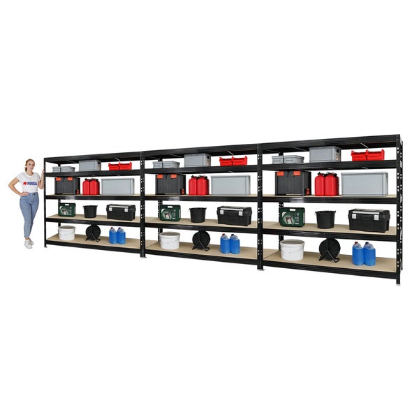 PROREGAL Mega Deal 3x Profi Schwerlastregal Rhino HxBxT 180 x 200 x 60 cm 5 Spanplatten-Ebenen 8mm Fachlast 500 kg Schwarz