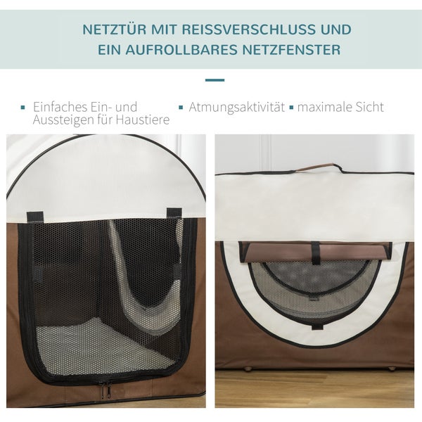 PawHut Tragebox, 81L x 56B x 66H cm, Oxfordstoff mit PVC-Beschichtung, Stahl, Kaffee