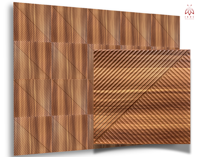 Holzpaneel mit dreidimensionalem, geometrischem Muster zur Wandgestaltung