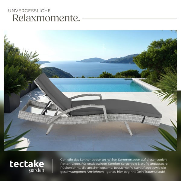 Rattan Sonnenliege tectake Océane 190 x 71 x 34 – 74,5 cm mit Aluminiumgestell hellgrau
