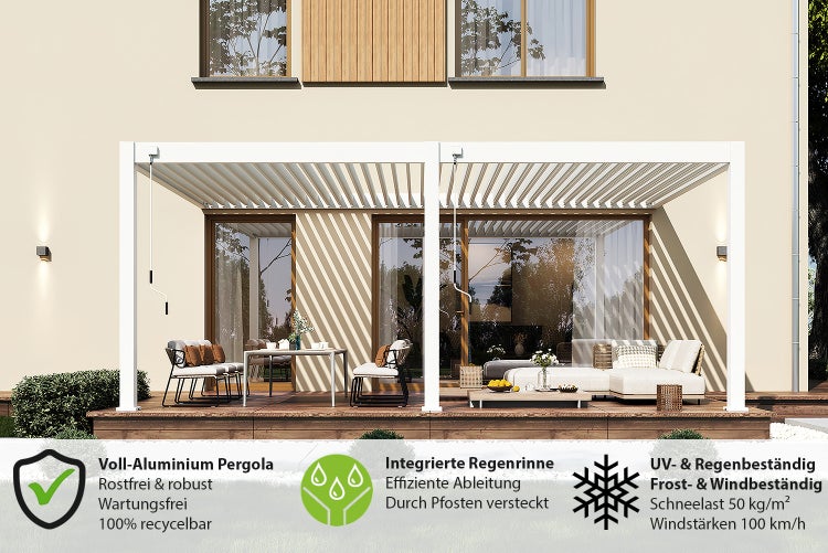 Weide Deluxe Plus Aluminium Pavillon 4 x 6 M Weiß Wandpergola