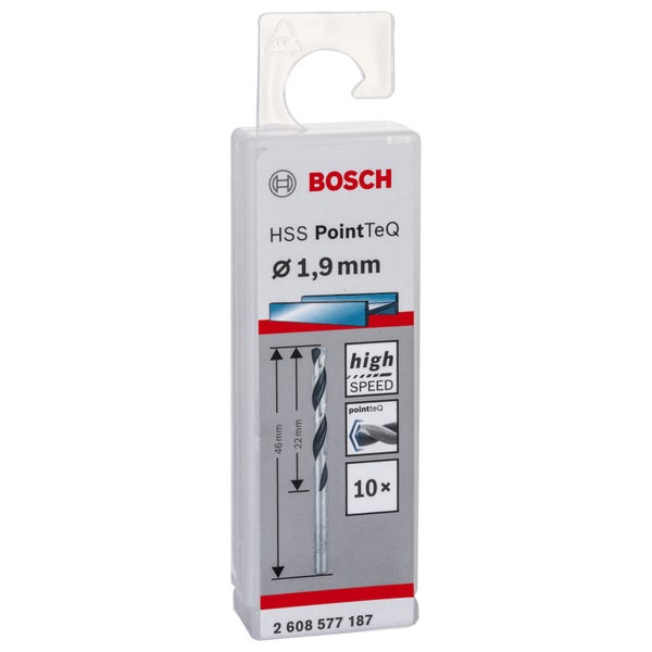 Bosch 10x HSS PointTeQ DIN 338 1,9 x 22 x 46 mm - 2608577187