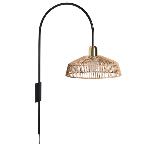 Wandleuchte mit Textilschirm und schwarzem Metallarm
