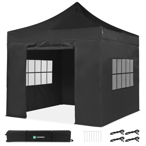 VONROC Pavillon 3x3m wasserdicht stabil - Partyzelt EasyUp System [3Min Aufbau] Popup Faltpavillon modular erweiterbar als Festival Zelt, Gartenpavillon