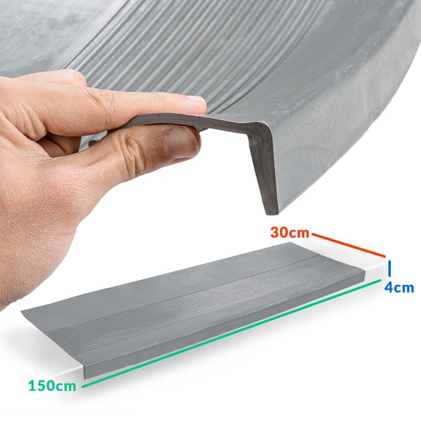 Stufenmatte aus Gummi Treppenschutz Stufenschutz 30x150cm Rillen Grau