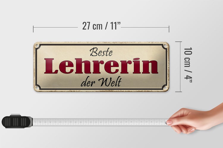 Blechschild Spruch 27x10cm beste Lehrerin der Welt Arbeit Dekoration