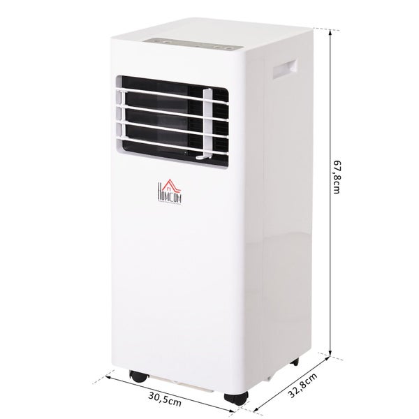 HOMCOM Mobile Klimaanlage, 7000BTU 3-in-1 Klimagerät - Kühlen, Entfeuchtung und Ventilation – Luftentfeuchter, Ventilator, mit Fernbedienung 24h Timer, 2 Geschwindigkeitsstufen, für 10-15 m², Weiß