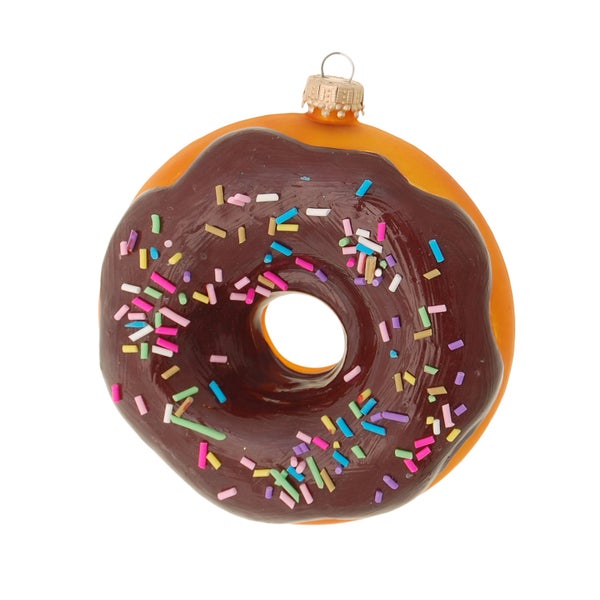 Braun 11cm Amerikanischer Donut aus Glas, mundgeblasen und handekoriert, 1 Stck., Weihnachtsbaumkugeln, Christbaumschmuck, Weihnachtsbaumanhänger