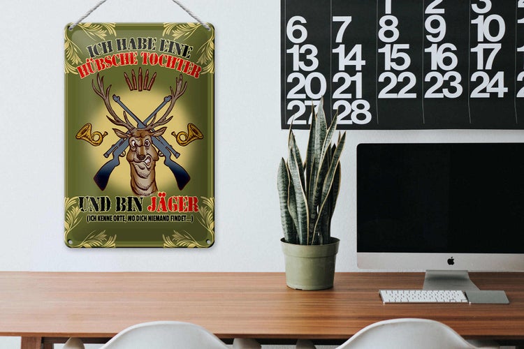 Blechschild Spruch 20x30cm habe hübsche Tochter bin Jäger