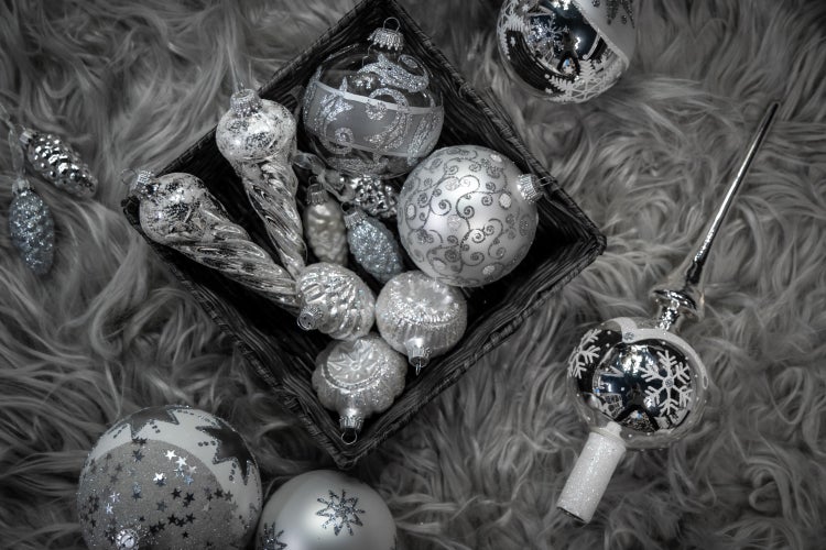 Silber glanz 28cm Designer-Baumspitze aus Glas, mundgeblasen und handdekoriert, 1 Stck., Weihnachtsbaumkugeln, Christbaumschmuck, Weihnachtsbaumanhänger