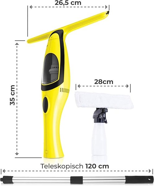 PROREGAL SMART Akku Fenstersauger mit Teleskopstange Inkl. Sprühflasche, Mikrofaserwischer