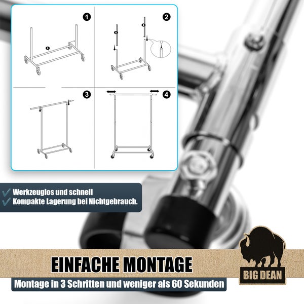 Aufbauanleitung für eine Kleiderstange mit Rollen