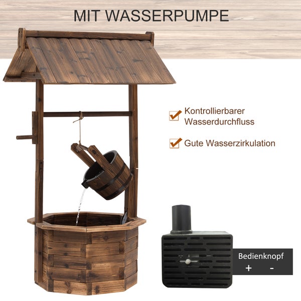 Outsunny Springbrunnen aus Holz Outdoor Gartenbrunnen mit plätscherndem Wasser Dekorationsbecken Ornamenten Pumpe Wasserspiel Terrassenbrunnen für Garten Terrasse Rasen 68 x 57 x 118 cm Braun