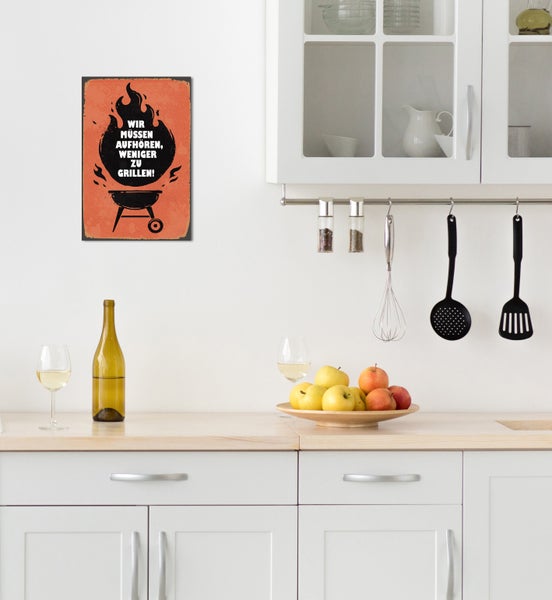 Blechschild | Grillen | Grill | Outdoor Küche | Chef | Stahlschild mit lustigen Sprüchen | Innen und Außen einsetzbar | Deko | STA2322, Format: 20x30cm