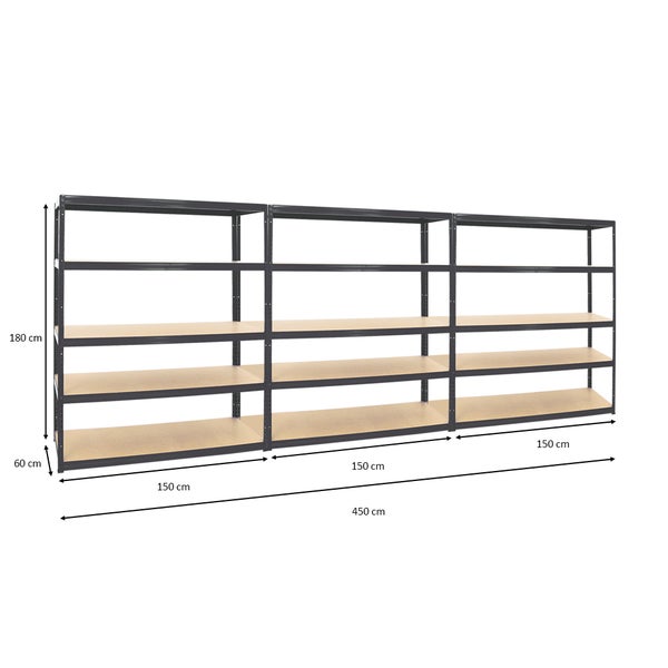 PROREGAL Mega Deal 3x Schwerlastregal Giant Elephant HxBxT 180 x 150 x 60 cm Fachlast 200 kg Schwarz