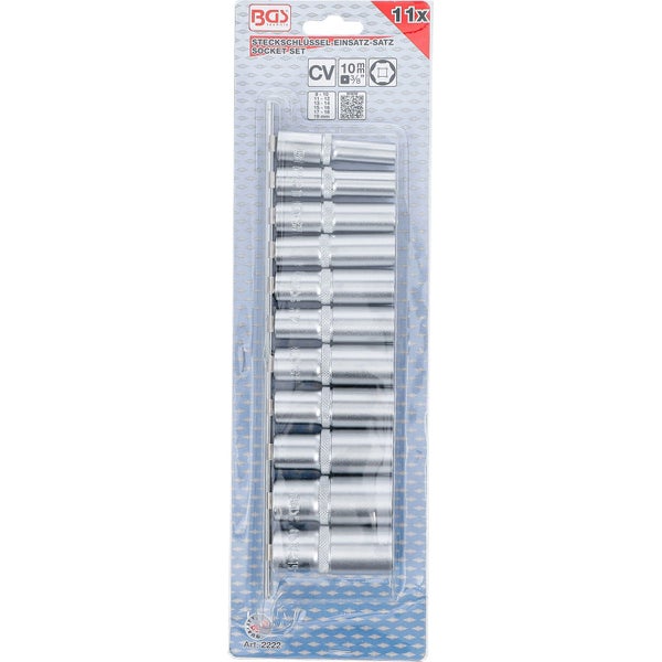 BGS Steckschlüssel-Einsatz-Satz Sechskant tief Antrieb Innenvierkant 10 mm (3/8) SW 8 - 19 mm 11tlg. - 2222