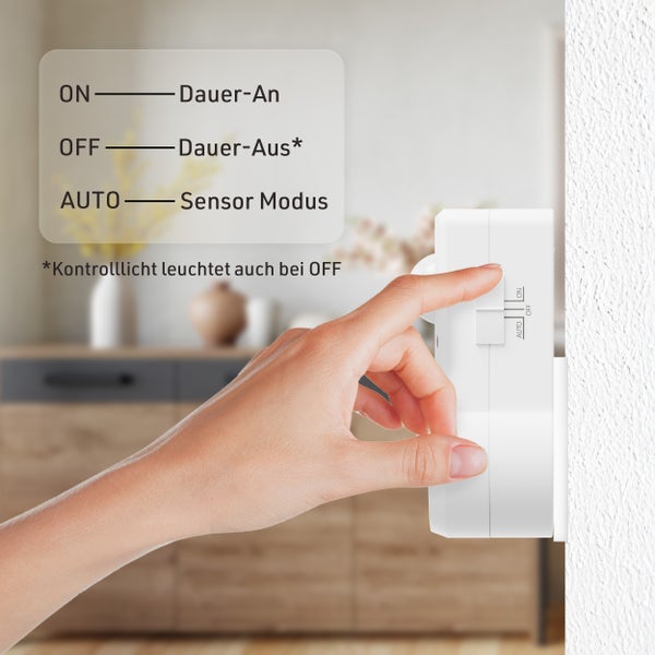 Hand bedient Bewegungsmelder-Schalter mit den Optionen Ein, Aus und Automatik