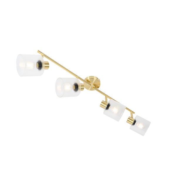 Goldene Deckenleuchte mit vier Glaslampenschirmen